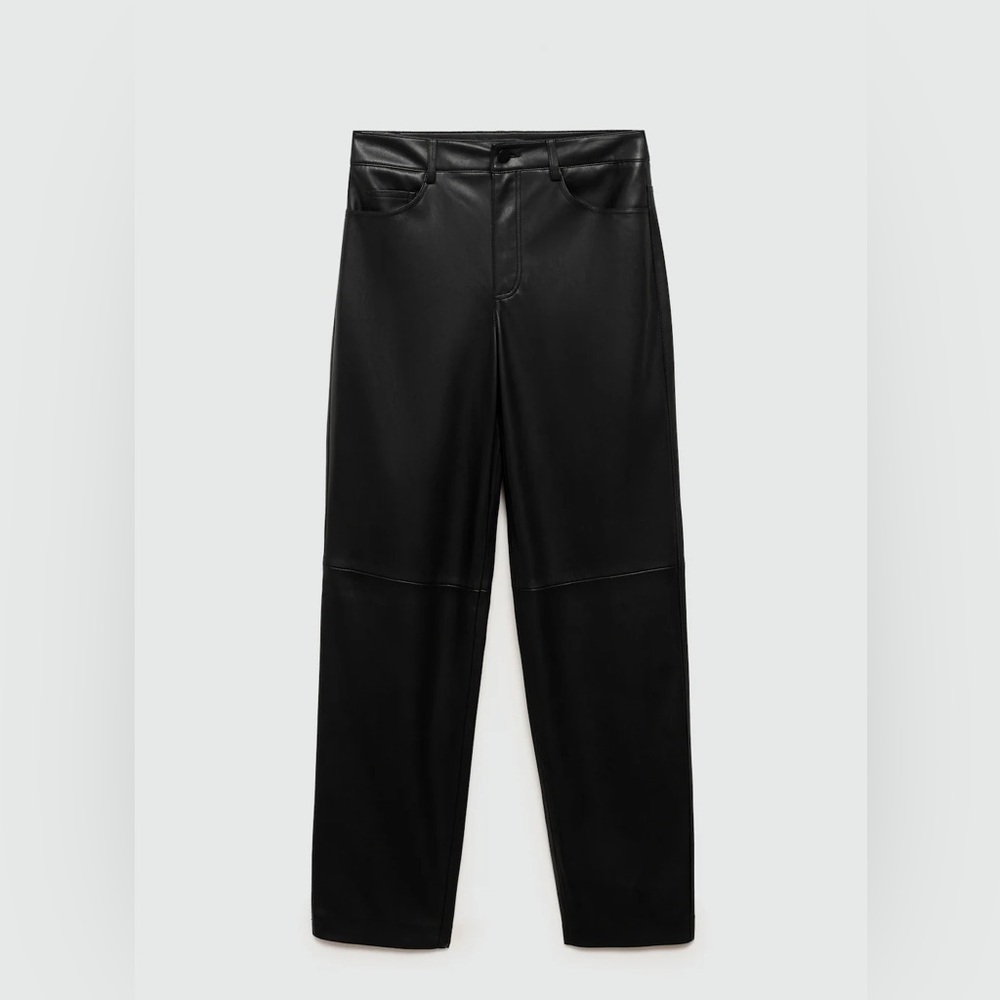 NWT Mango Black Faux Leather Straight Leg Pants - Size 12